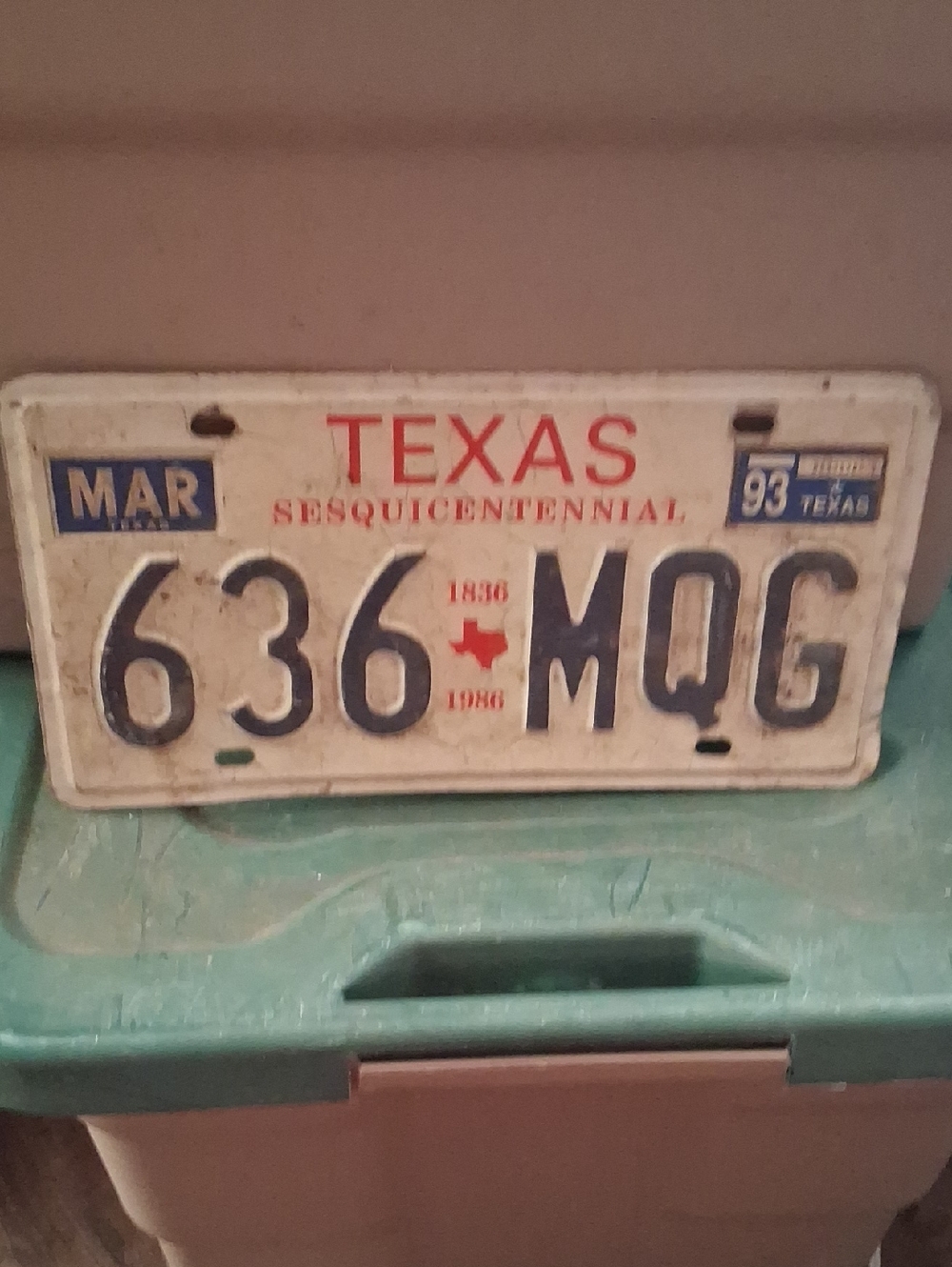 Vintage Texas Sesquicentennial License Plate - White, Red, Blue